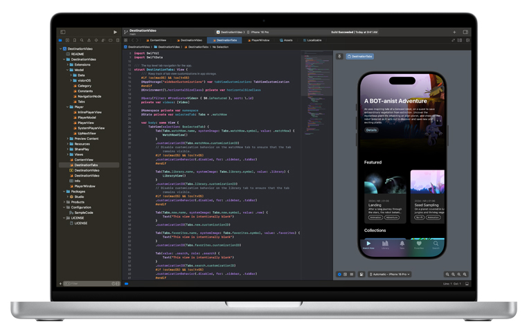 Mac aberto com o app Xcode.