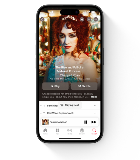 iPhone showing Apple Music UI featuring Chappell Roan