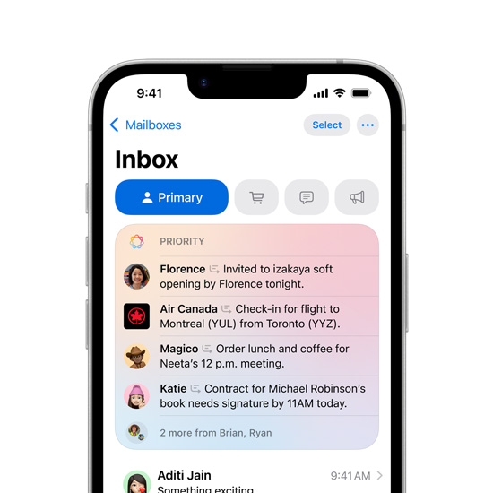Partial view of iPhone 16e screen showing Priority Messages in Mail.