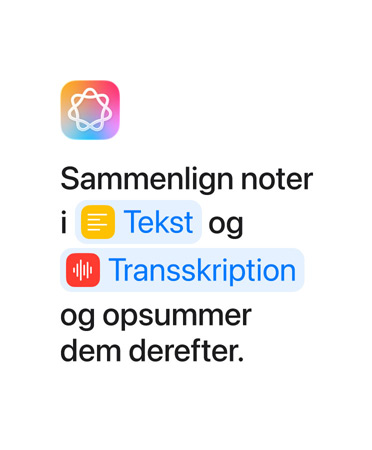 Sammenlign noter i Tekst og Transskription, og opsummer dem derefter. Ordene “Tekst” og “Transskription” er fremhævet med blåt, som de ville se ud i appen Genveje.