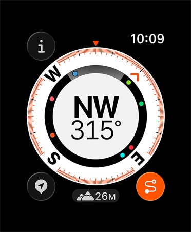 Backtrack-funktsioon, näitajad: kompass, kõrgus, märgitud teesihid
