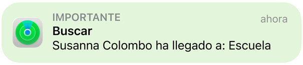 Animation einer Benachrichtigungsnachricht, die besagt, dass ein Kind in der Schule angekommen ist.