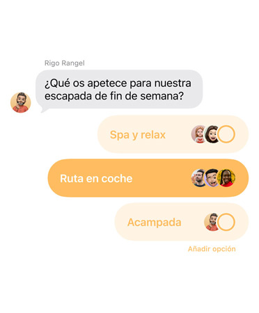 La app Mensajes con la prestación Encuestas en uso