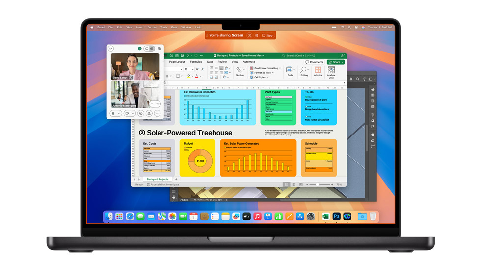Ecrã do Mac com várias apps abertas, incluindo Zoom e Excel.