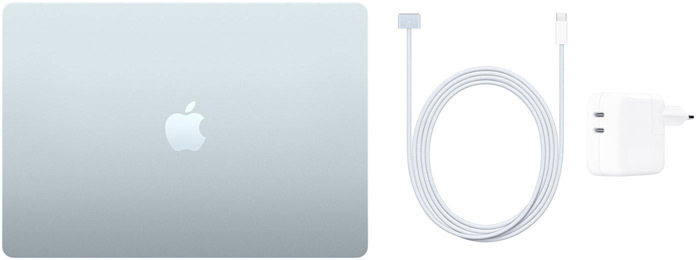 15" MacBook Air, USB-C til MagSafe 3-kabel og strømforsyning på 35 W med to USB-C-porte