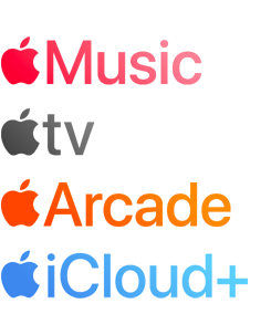 En liste over Apple-tjenester: Apple Music, Apple Fitness+, Apple TV, Apple Arcade og Apple iCloud+