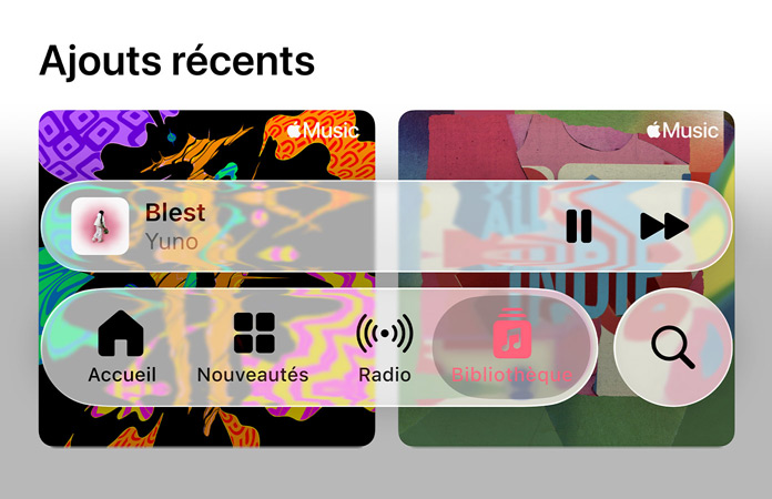 Les commandes transparentes dans Apple Music réfractent l’arrière-plan