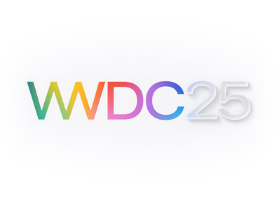 Rainbow-hued WWDC25 lettering