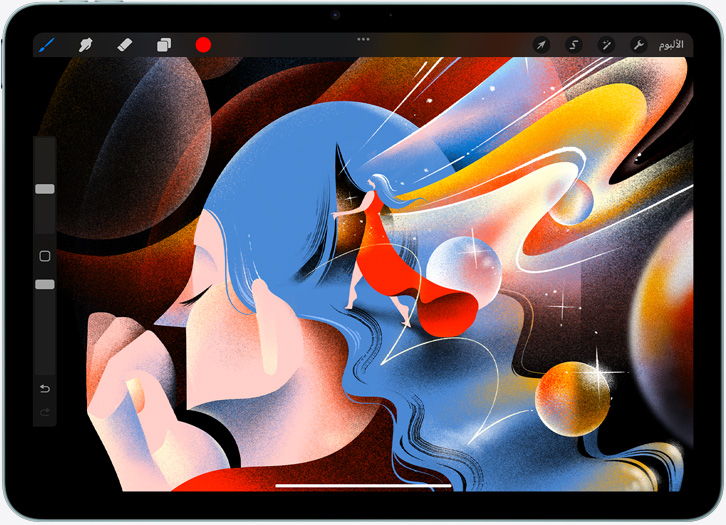 iPad Air بالوضع الأفقي، يُعرض على شاشته رسماً في تطبيق Procreate‏