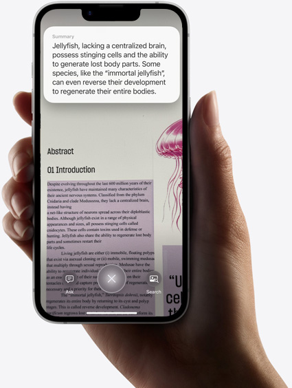 手持 iPhone 16e 顯示使用視覺智能搜尋的結果。