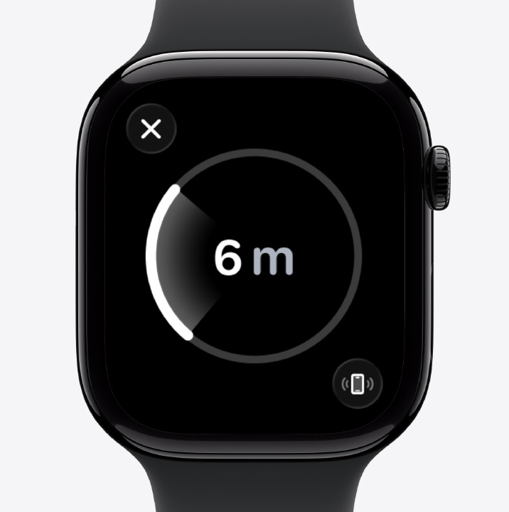 Apple Watch Series 11, aluminum case, polished jet black color, Precision Finding screen, estimated distance to lost phone, Sport Band, black color
