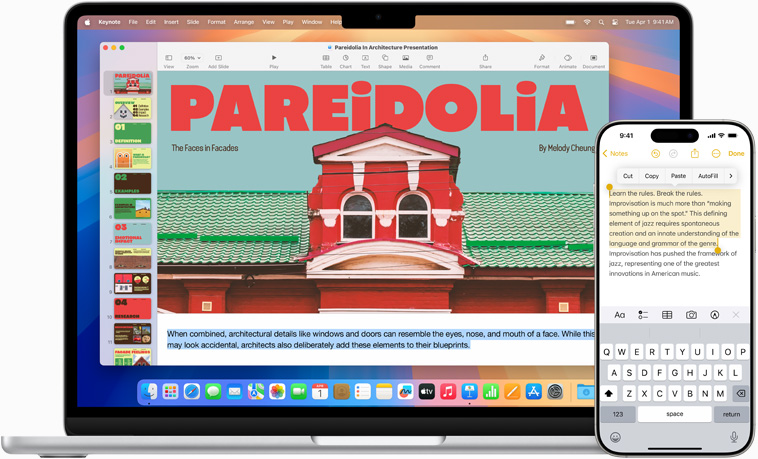 Demonstrating iPhone Mirroring app, with iPhone screen shown on MacBook Air screen