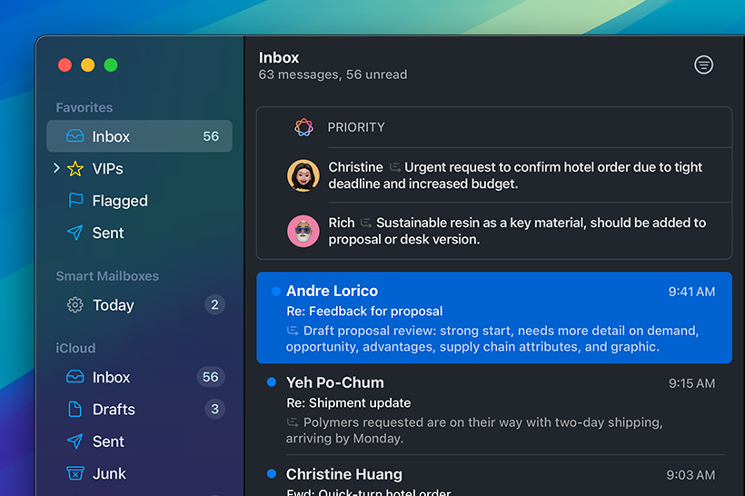 Funkcia prioritných správ Apple Intelligence v apke Mail