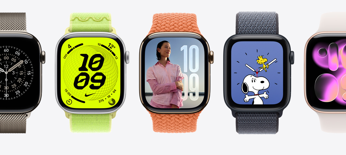 Apple Watch 錶面：定向越野、Nike、照片、史努比、流動錶面