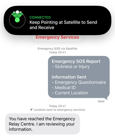 Emergency SOS via Satellite feature in use