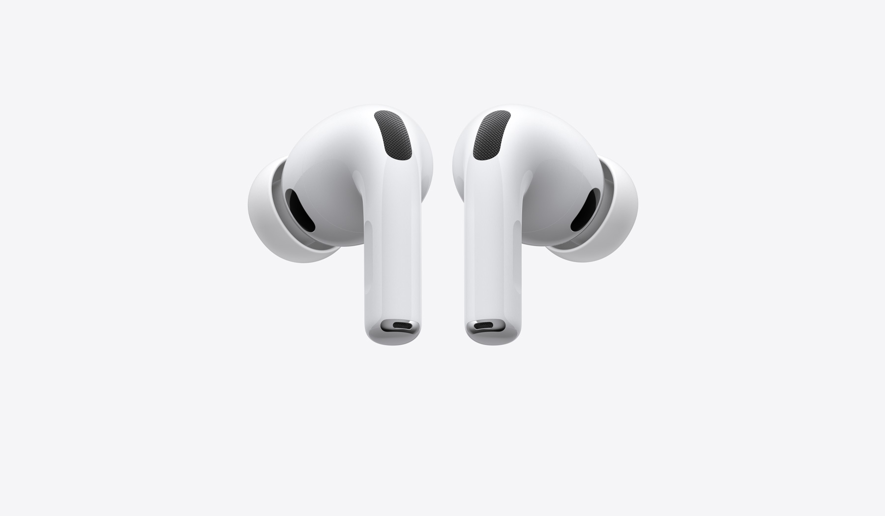 AirPods Pro 3, trådlösa hörlurar, vänster och höger öronsnäcka, vita, örontoppar i silikon