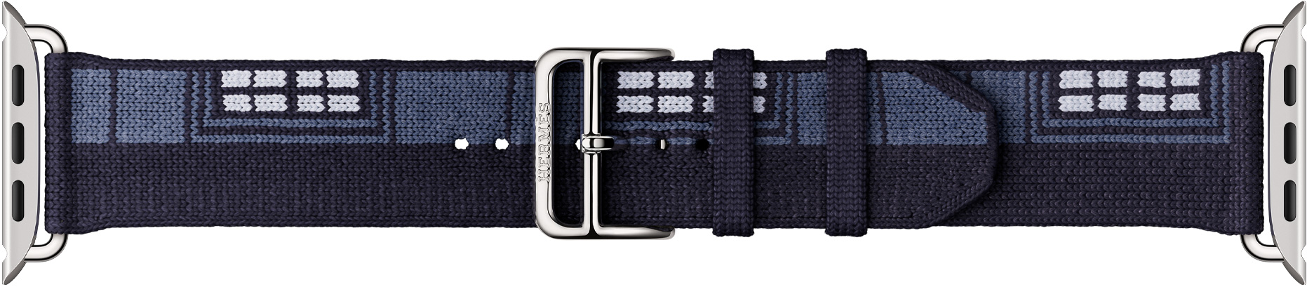 Bracelet Apple Watch Hermès Faubourg Party, bleu nuit, attaches et boucle en argent