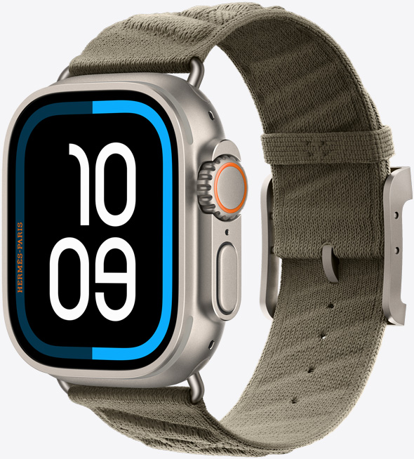 Apple Watch Hermès Ultra 3, boîtier en titane, naturel, bracelet En Mer, gris titane