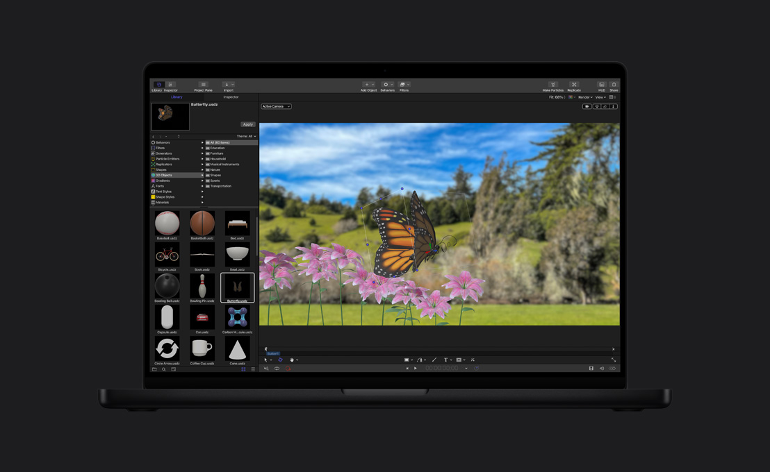 MacBook Pro 16, a monarch butterfly in the countryside