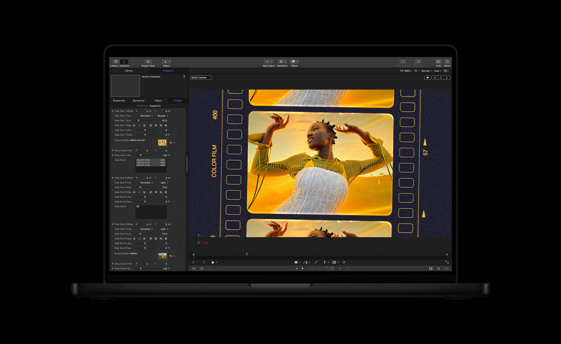 MacBook Pro 16, a woman dancing over a yellow and orange background