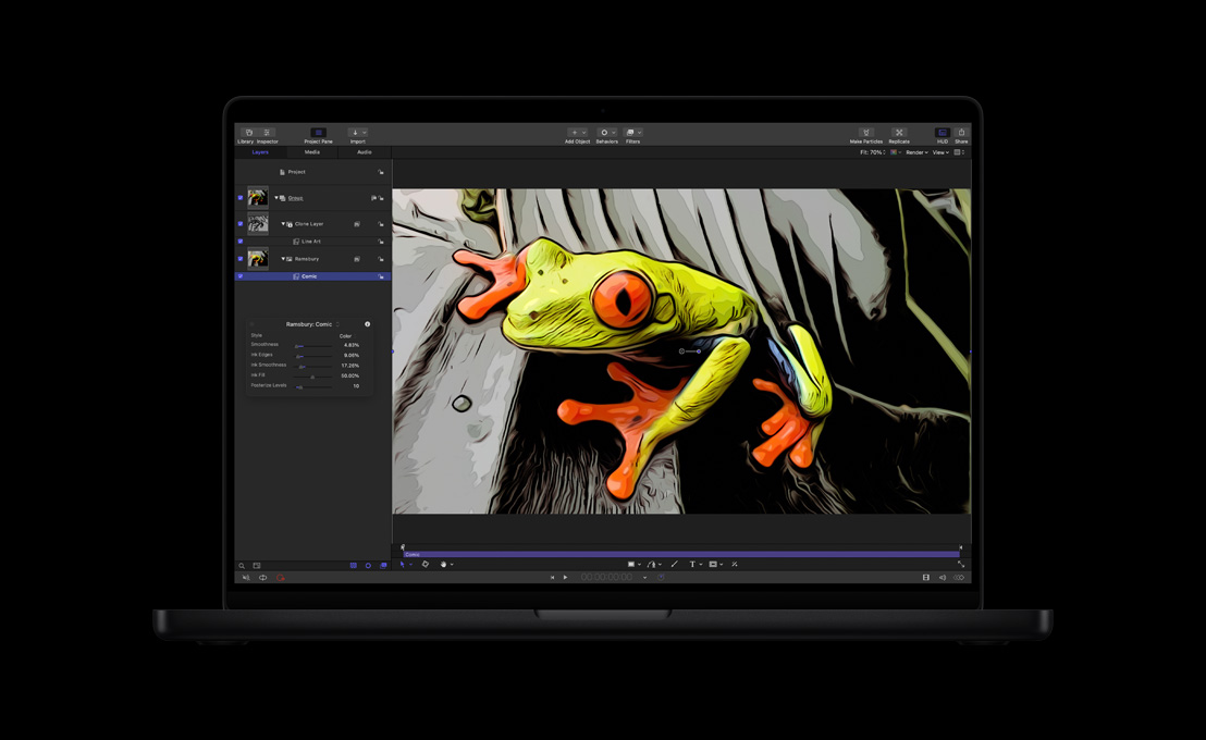 MacBook Pro 16, photo of a green frog being converted to an illustration
