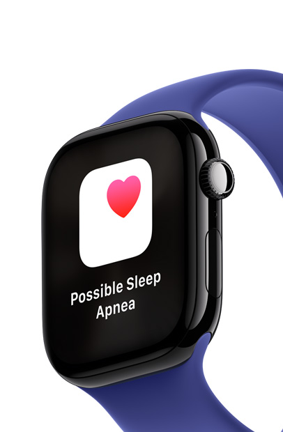 Ein Apple Watch Display mit einer Mitteilung über Schlafapnoe in der Schlafapnoe App.