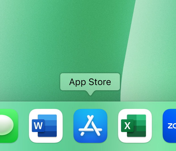 iMacov Dock s ikonama aplikacija Kontakti, Microsoft Word, App Store, Microsoft Excel i Zoom