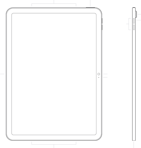 A gombok és csatlakozók helye az iPaden