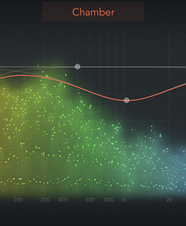 Pantalla que muestra herramientas para ajustar la reverberación y efectos de Sintetizador