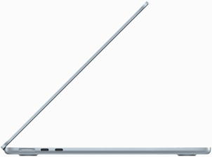 Vista lateral de una MacBook Air azul cielo
