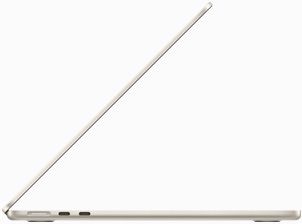 Vista lateral de una MacBook Air blanco estelar
