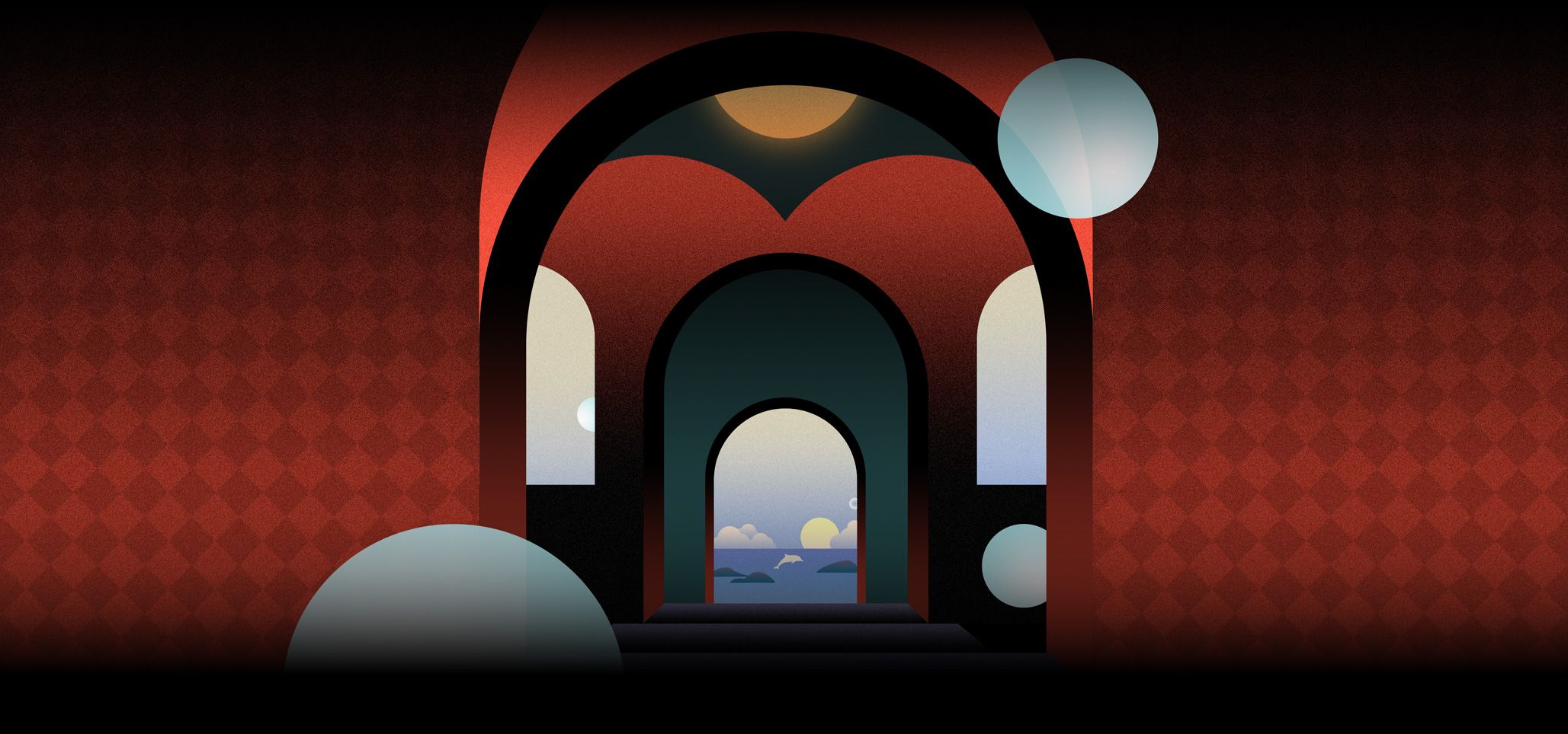 Ilustração estilizada do interior de um prédio