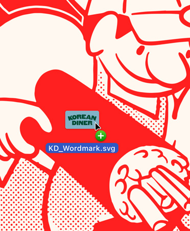 Ilustração em estilo desenho animado na cor vermelha para uma lanchonete coreana